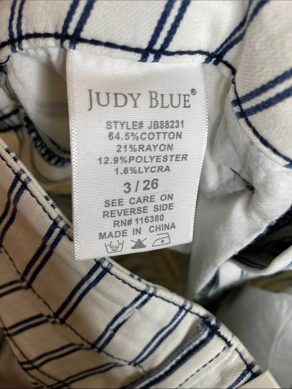 Judy Blue | High Rise Navy Pinstripe Flare Jeans Raw Hem Boho Western Size 26